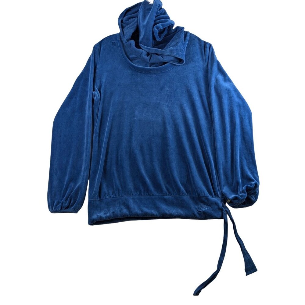Vintage Nike Sportswear Womens Blue Long‎ Sleeve Velour Hooded Sweatshirt Cowl